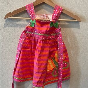 5/$30🏷️ 24mo girl Pink and Orange Striped Kids Dress with Butterfly Design